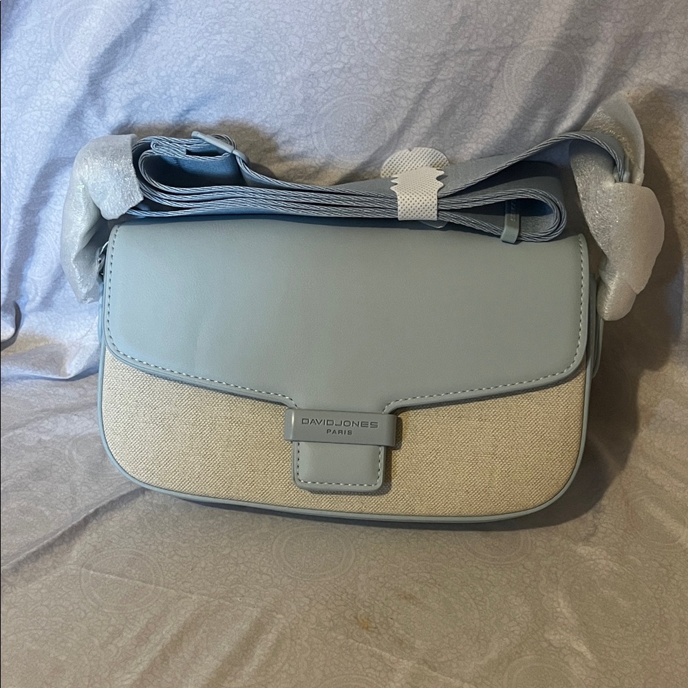David Jones Light Blue and Cream Crossbody Bag New With Tags